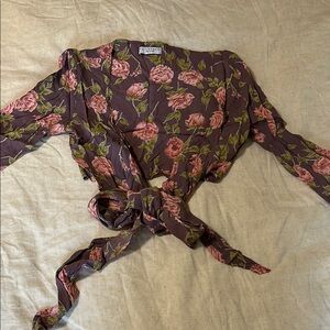 Flynn Skye Purple and Pink Tie Front Crop Blouse